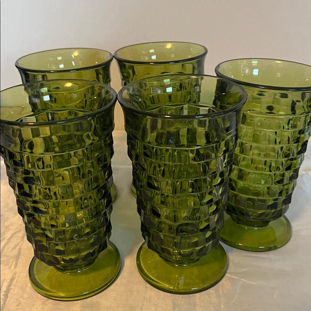 Set of Indiana Green Textured Glass Tumblers - Picture 5 of 5
